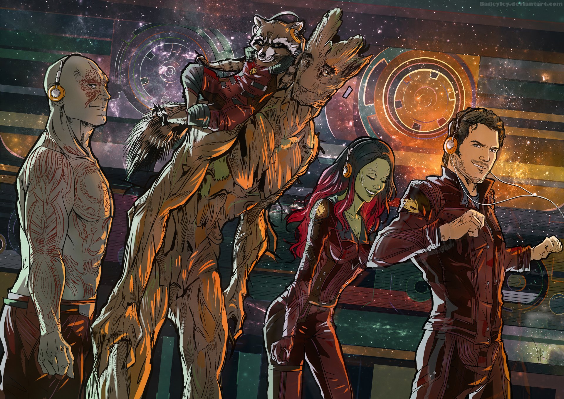 guardianes de la galaxia gamora star-lord brawl groot cohete mapache