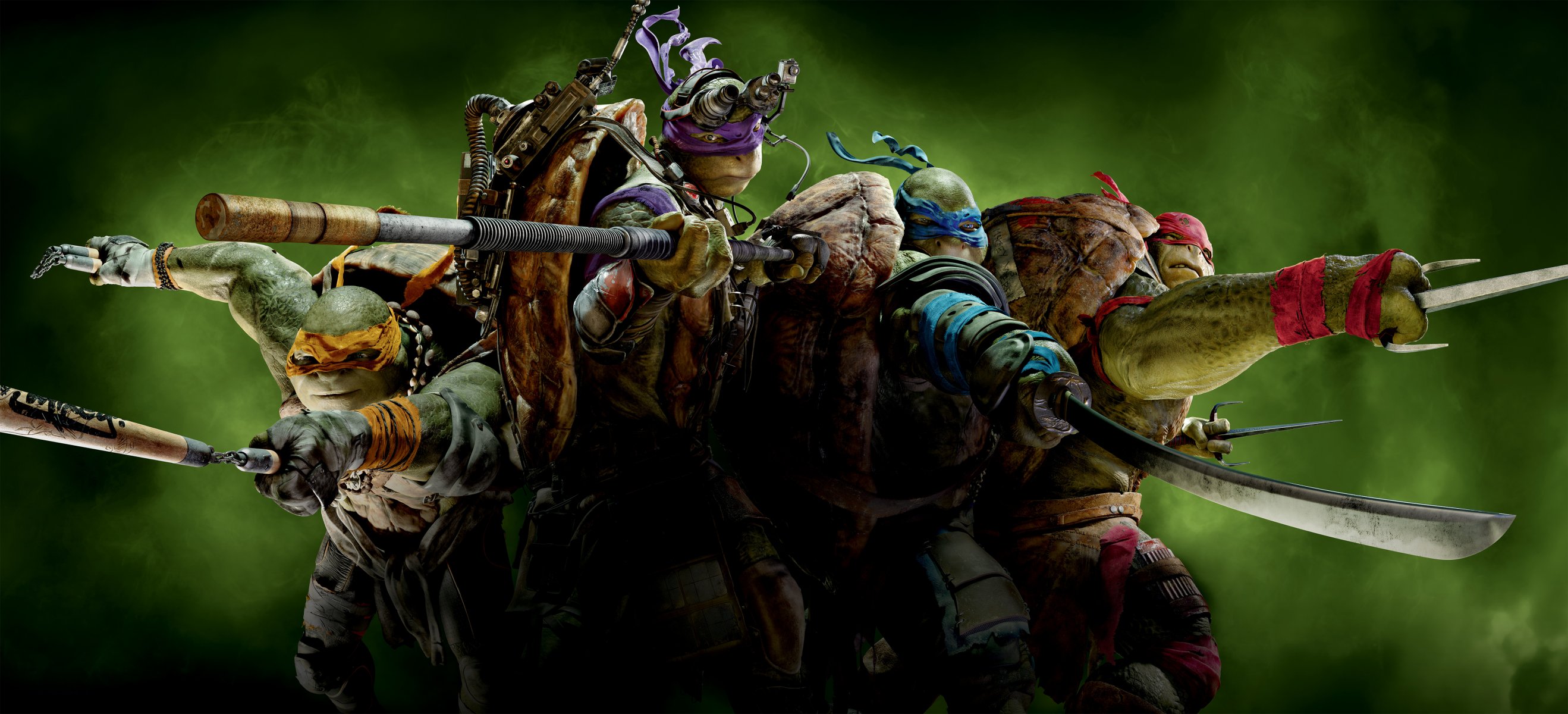 ninja turtles raphael michelangelo leonardo donatello masken waffen fantasie hintergrund grün rauch