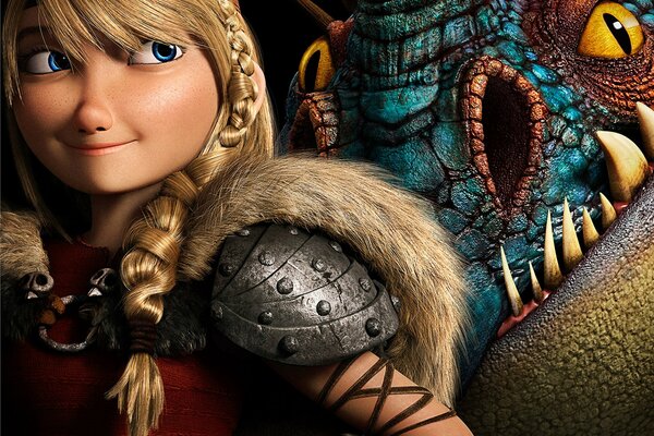 Background how to train a dragon. a girl in a helmet with a dragon