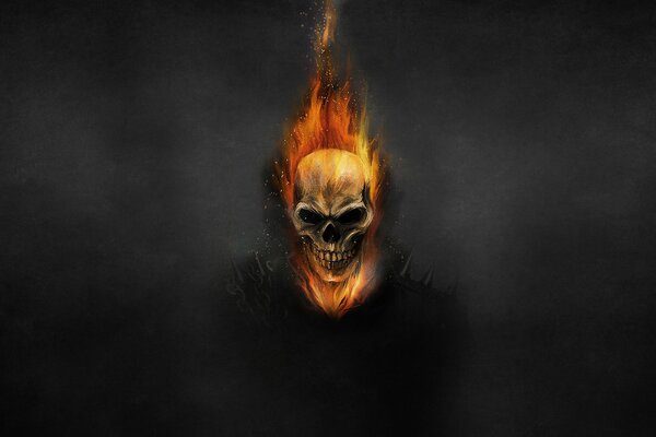 Арт картина череп горящий в огне