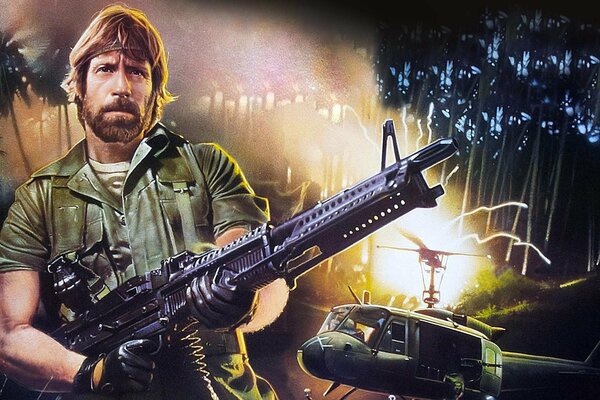 Chuck Norris with a gun in his hands