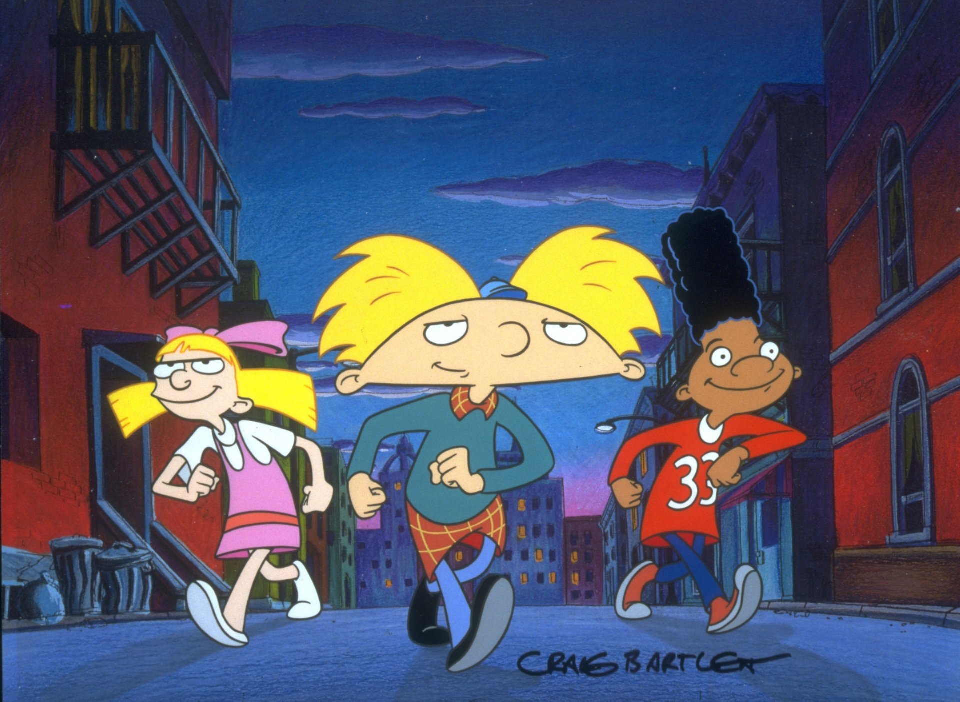 dessin animé dessin animé trois hey arnold helga garçons fille rue maison démarche enfants gens