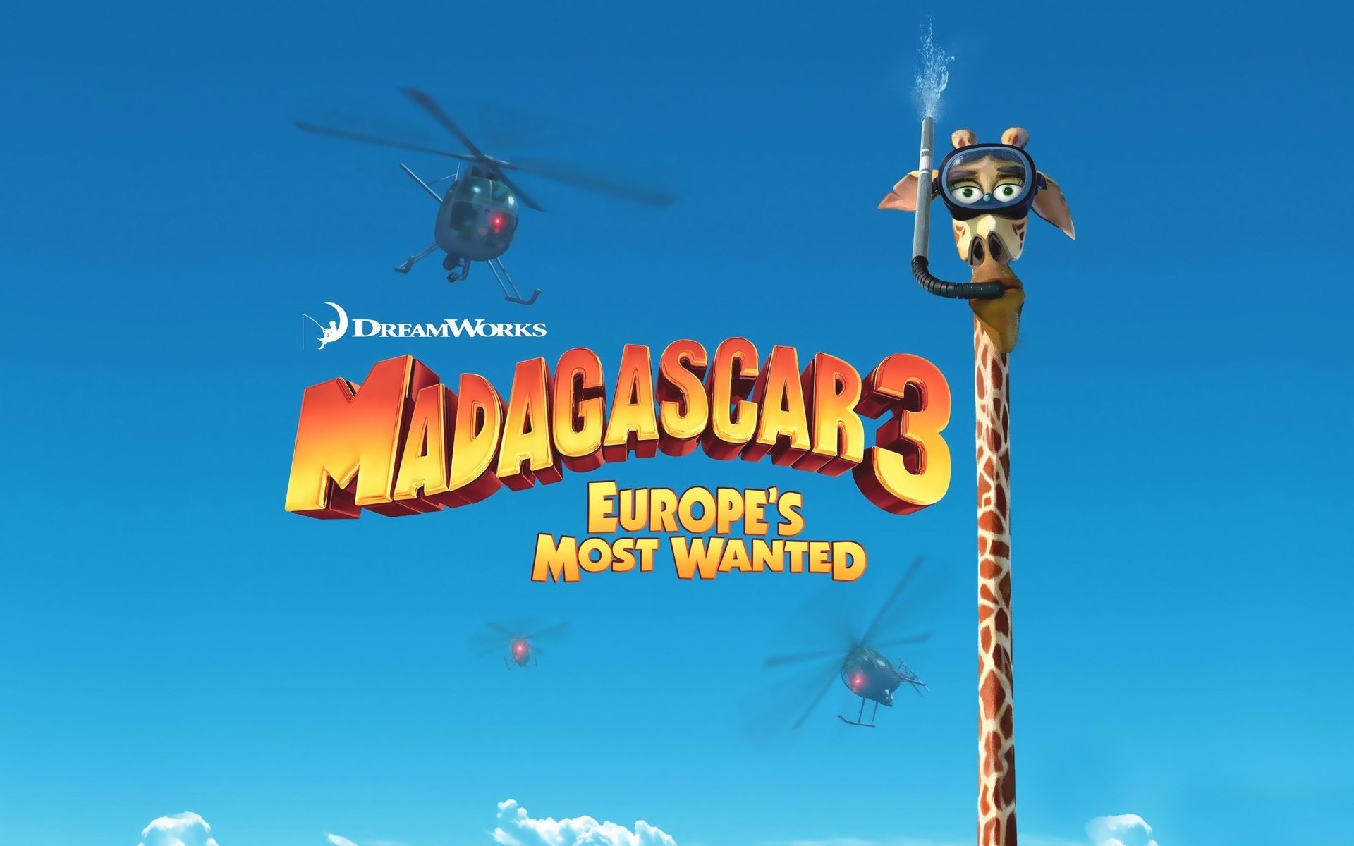 madagaskar europa most wanted cartoon giraffe melman meer himmel hubschrauber dreamwork studios