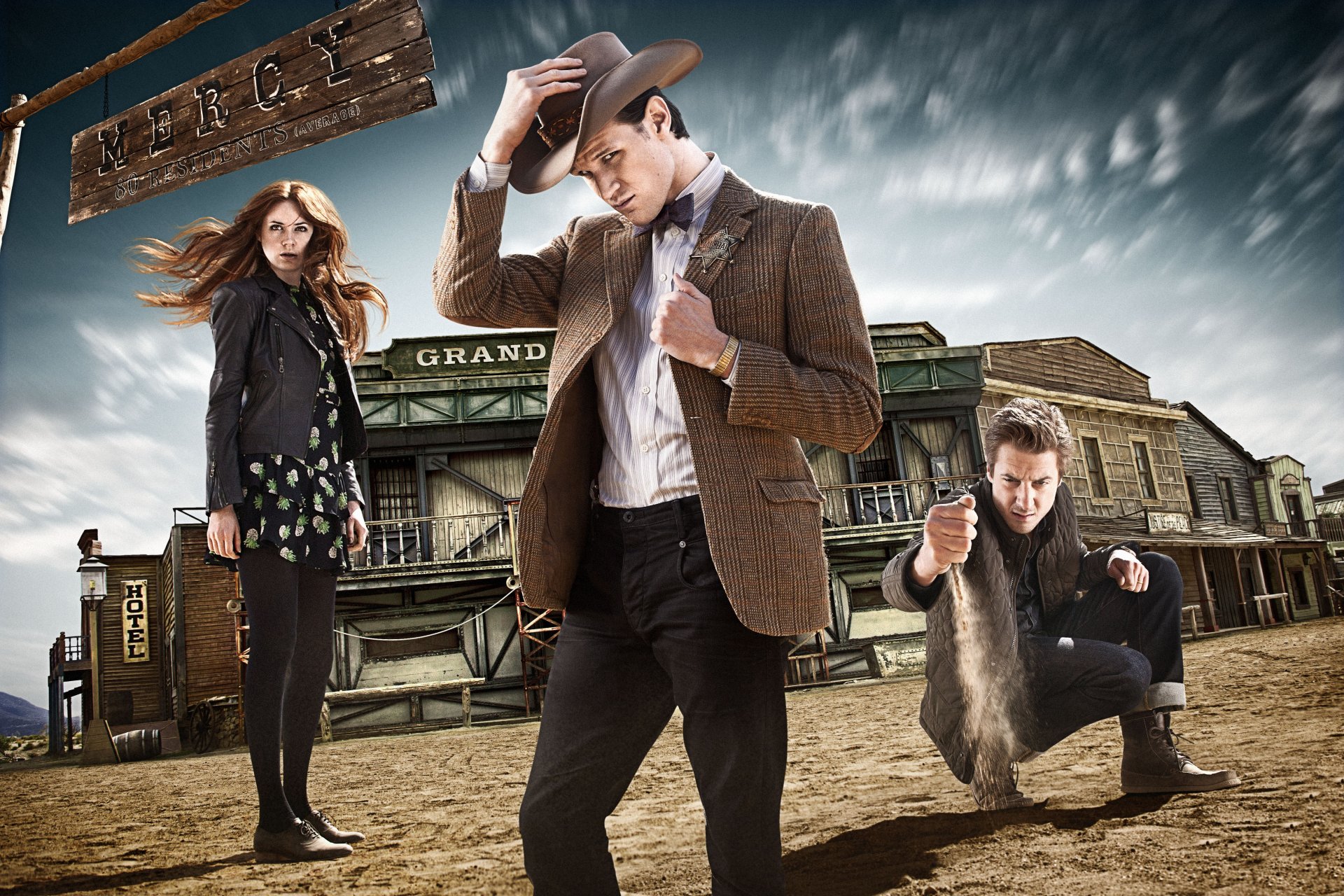 serie de televisión doctor who undécimo doctor matt smith karen gillan amy pond amy pond arthur darville rory williams sombrero sheriff western