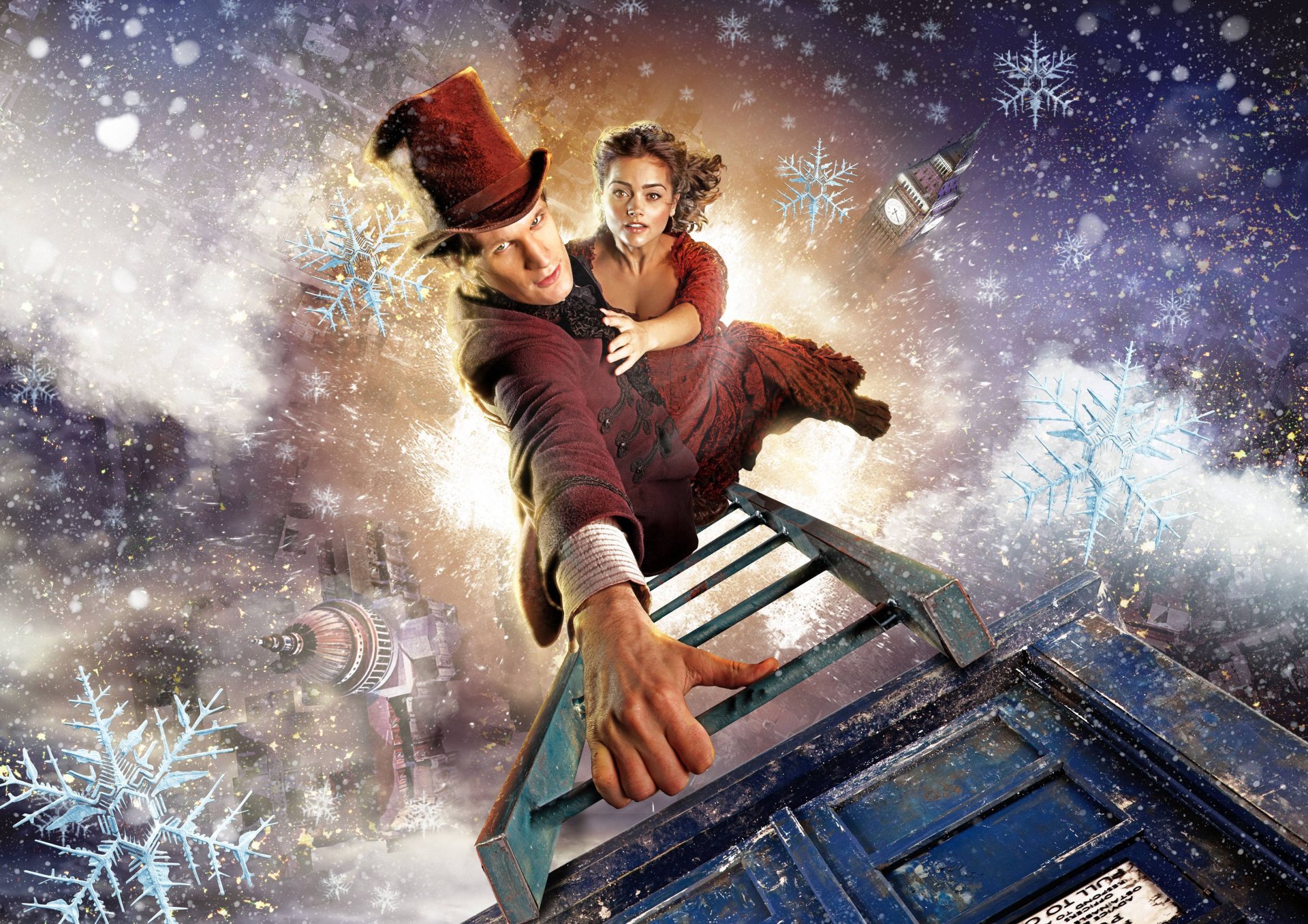 doctor who onzième docteur matt smith jenna-louise coleman jenna-louise coleman escalier chapeau hiver noël séries tv