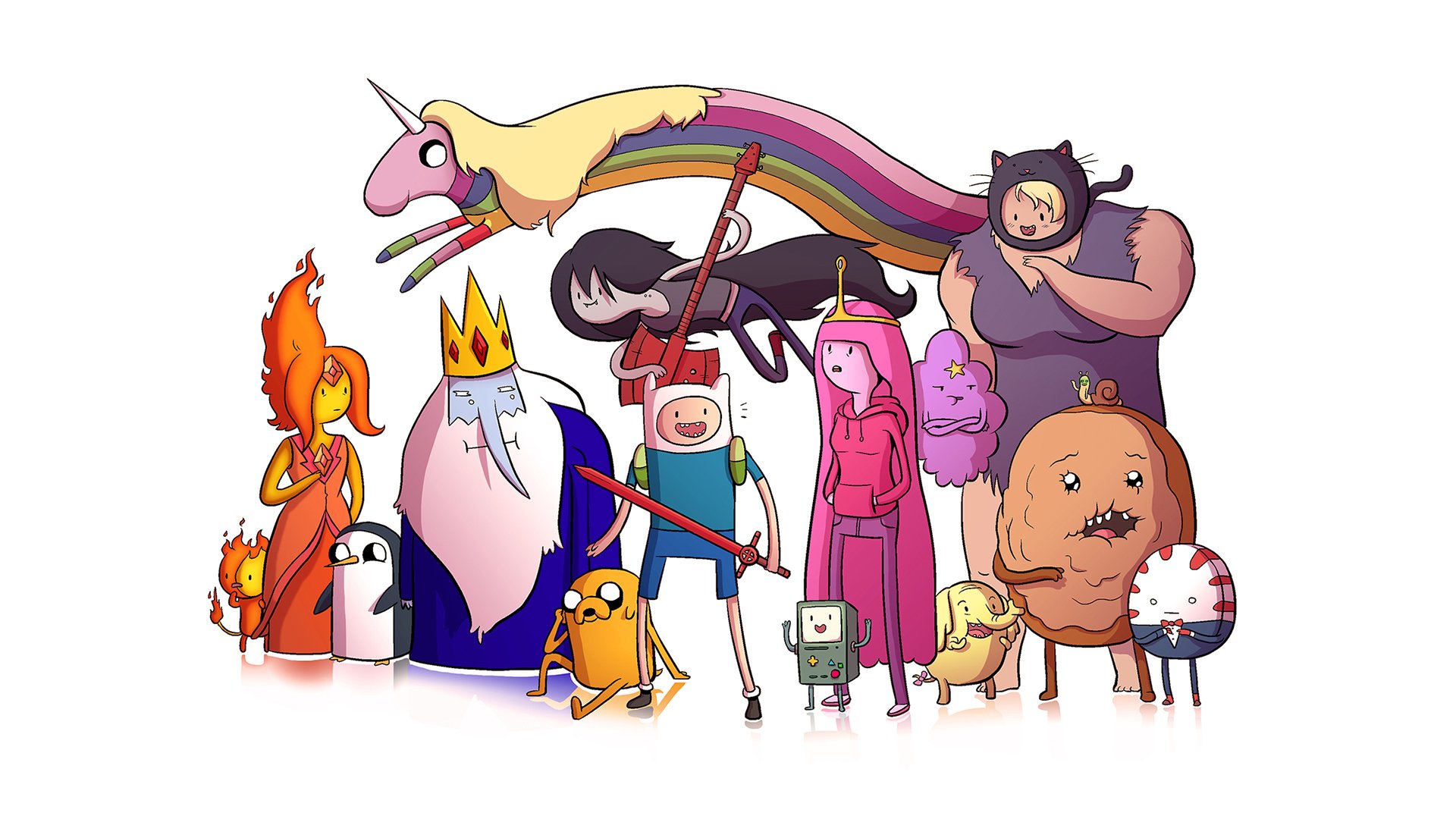 adventure time finn the human jake the dog princess bubblegum lady rainicorn the ice king marceline lumpy space princess bmo flame princess peppermint butler tree trunks susan strong gunter time adventure