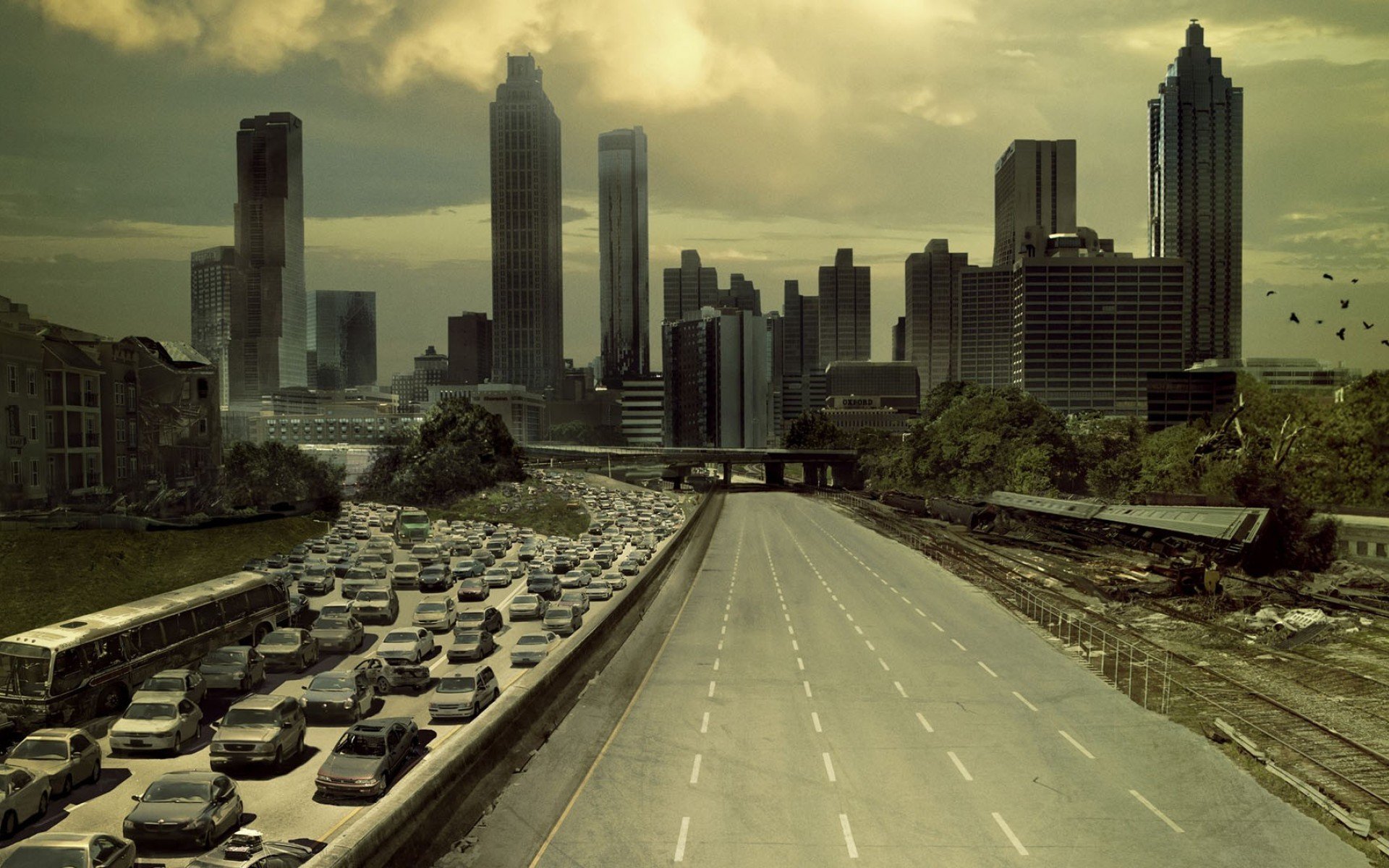 town usa georgia atlanta street road film frame the walking dead ruin emptine