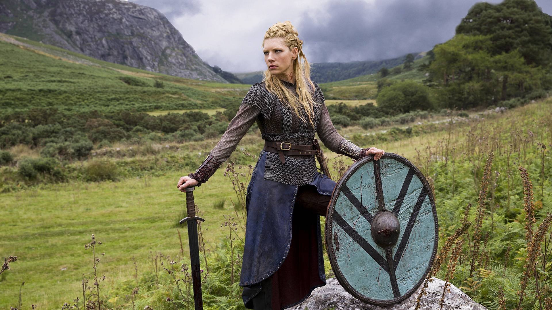 vikings tv series historical drama katheryn winnick lagertha sword shield nature