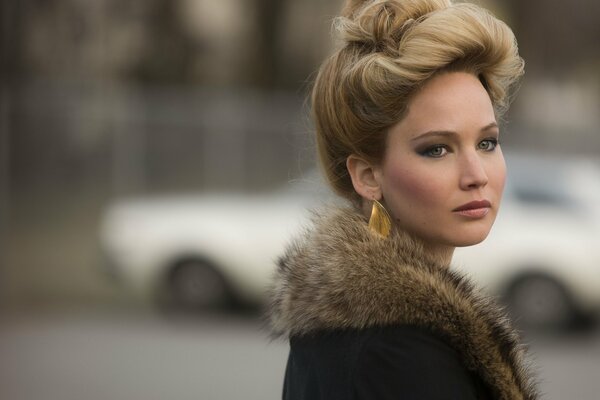 Photo of Jennifer Lawrence in a fur coat