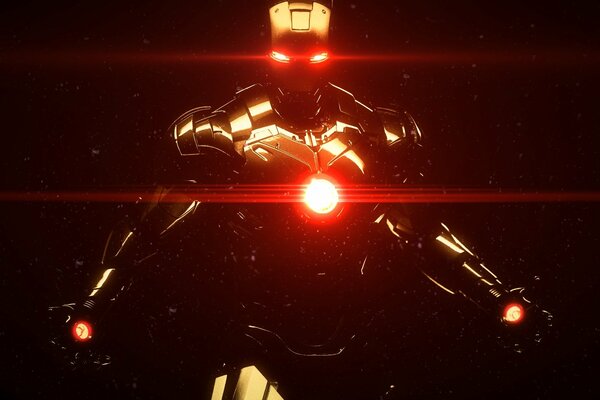 Iron Man from a comic book on a dark background