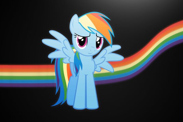 Blaues Pony auf Regenbogenhintergrund