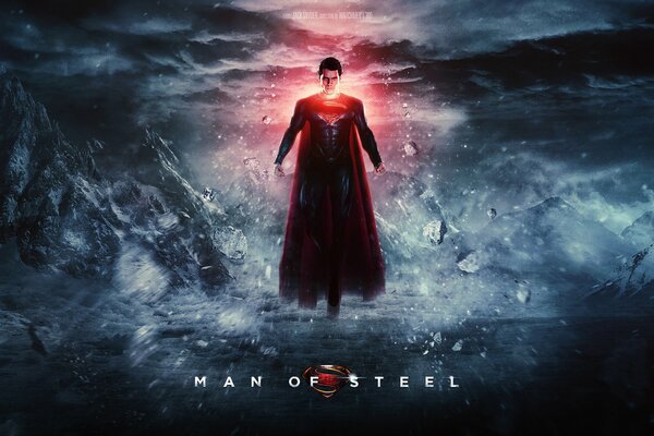 The glowing man of steel among the rocks