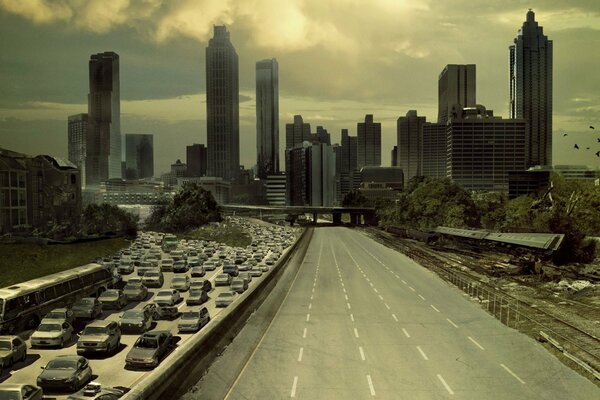 View of the skyscrapers the road leading into the distance