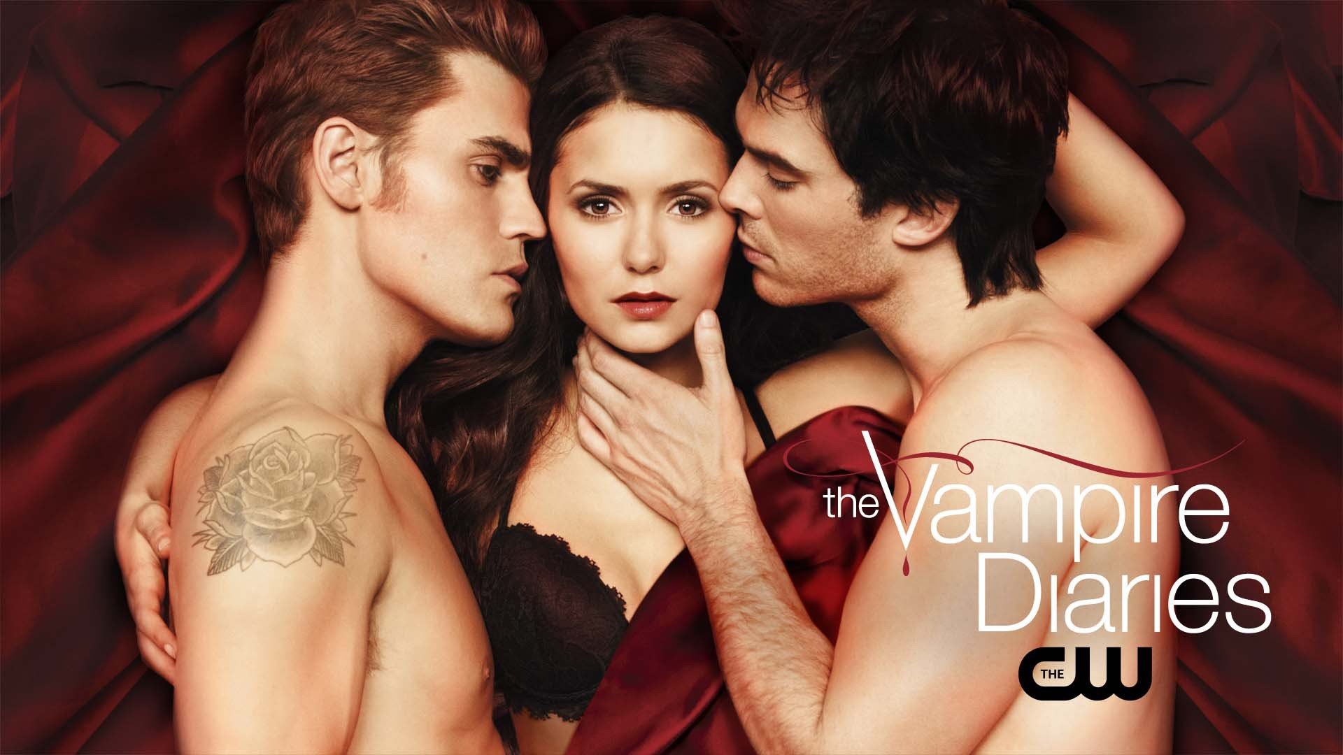 vampire diaries série télévisée paul wesley nina dobrev ian somerholder ian somerholder fond rouge