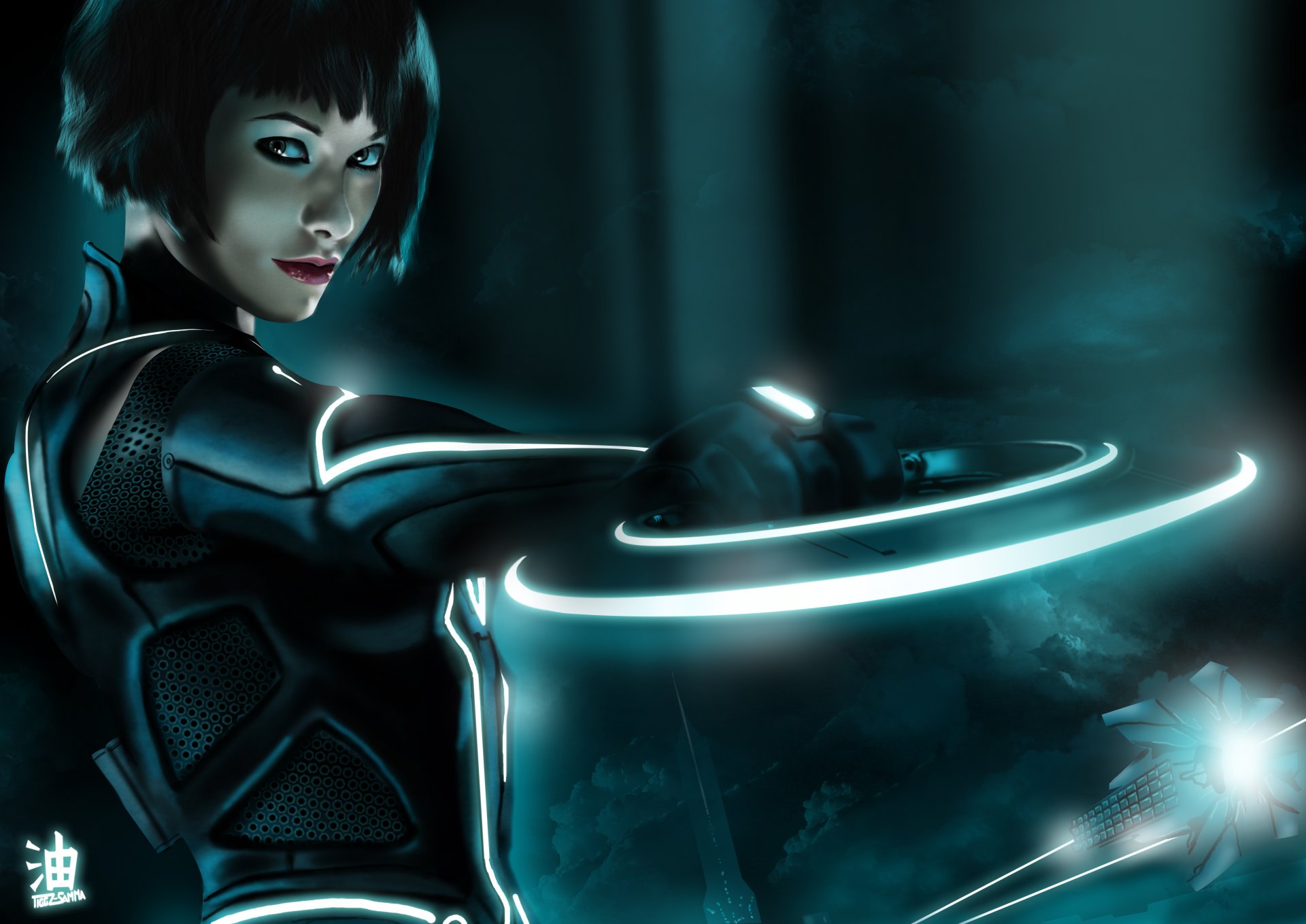 arte tiggz-se stessa ragazza olivia wilde sguardo sorriso disco nave tron legacy tron: legacy