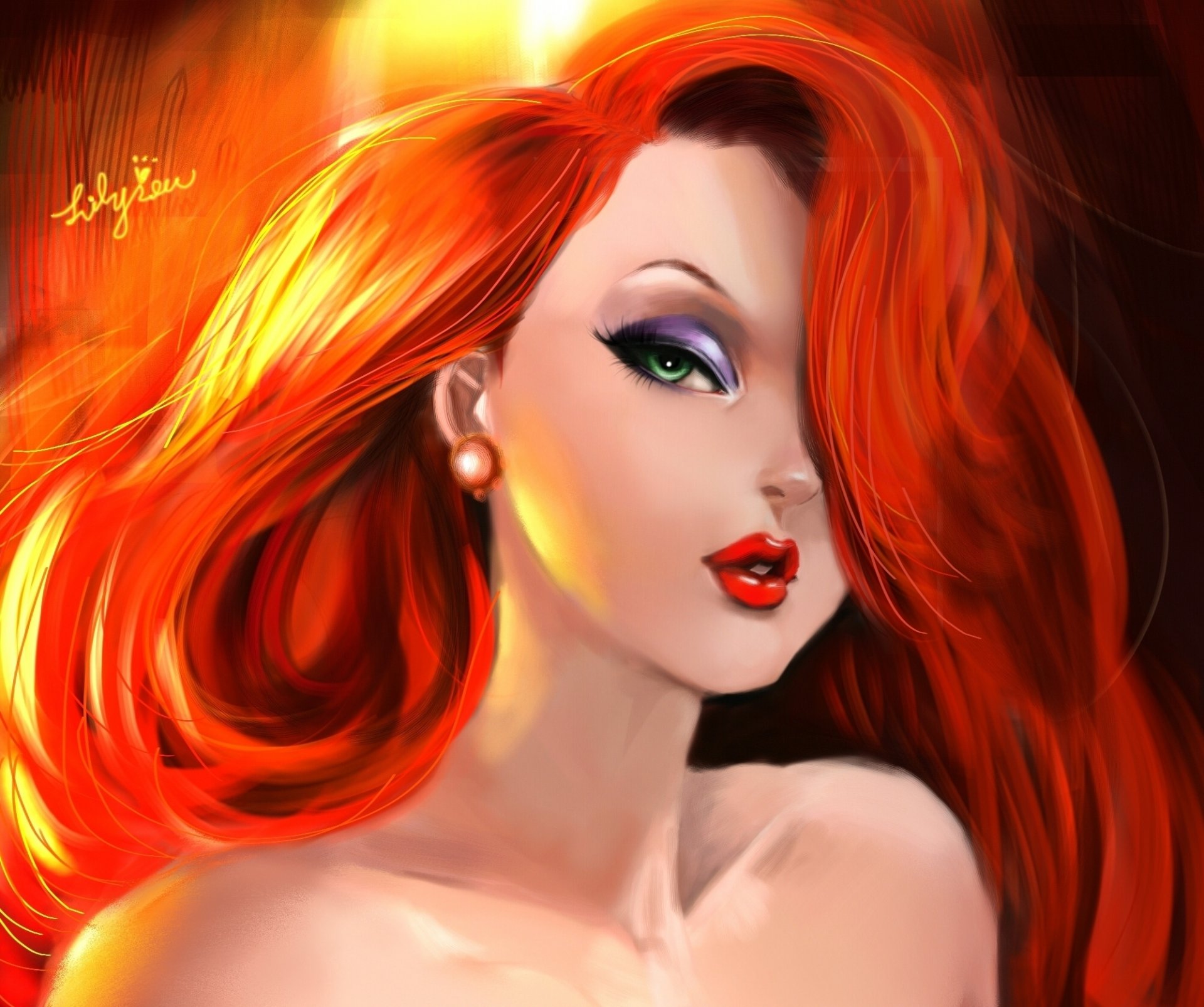 jessica rabbit mädchen rotes haar kunst blick grüne augen make-up