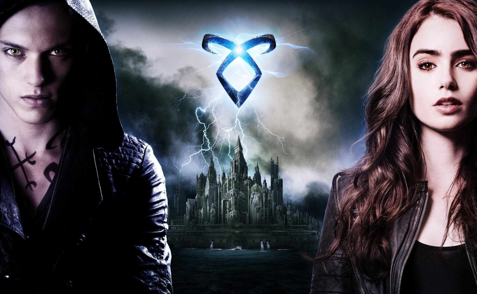 the mortal instruments city of bones tools of death town symbol guy girl lily collins jamie campbell bower clary fray jace lightning