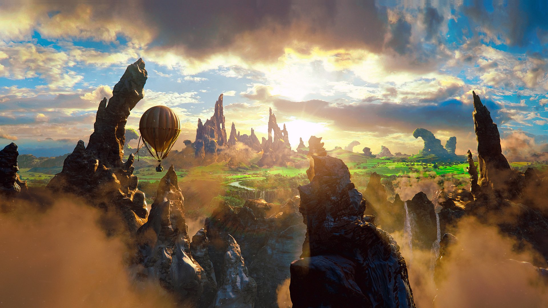 oz: the great and powerful 2013 movie story air baloon clouds rock fantasy beauty magic