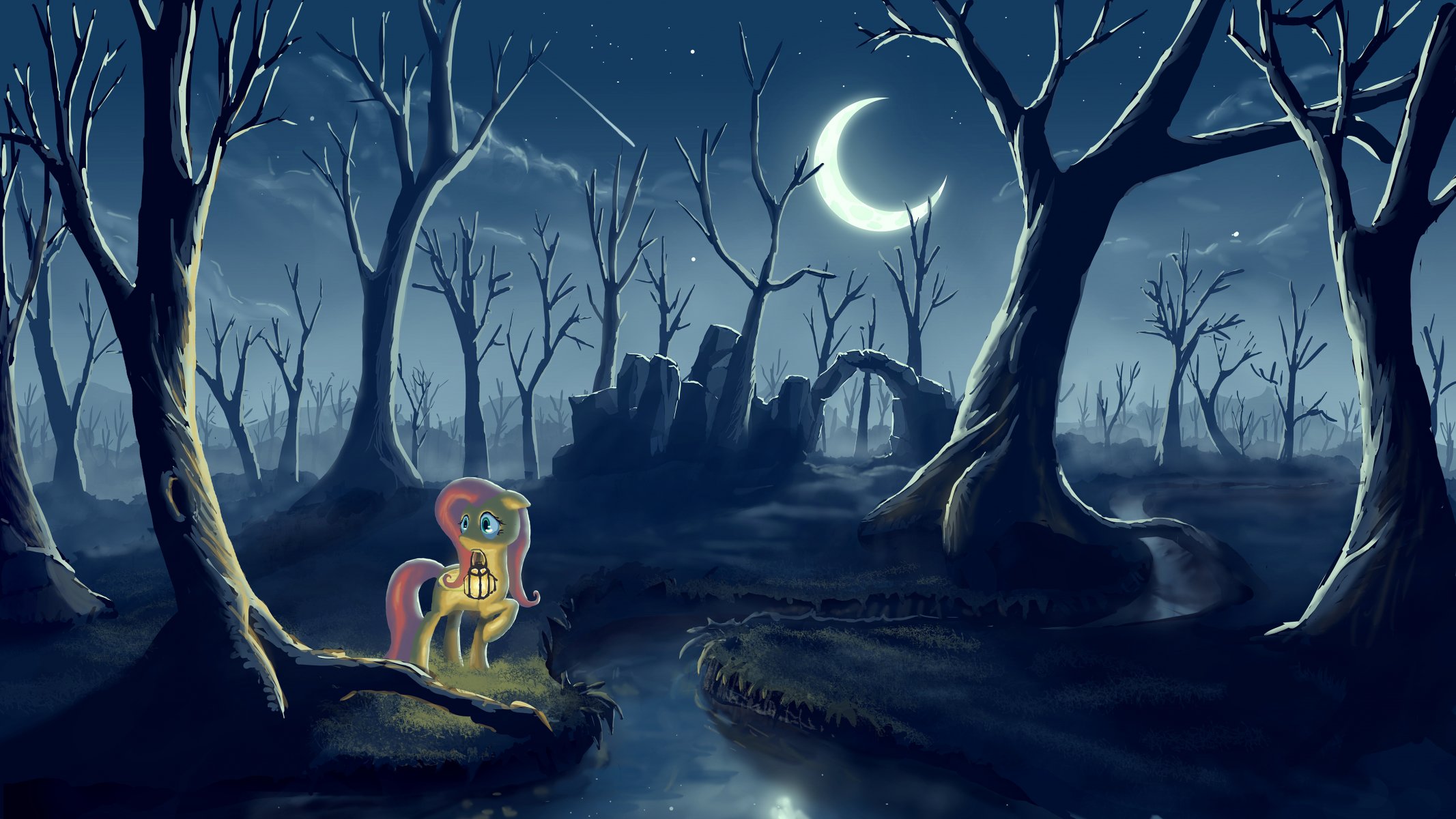 il mio piccolo pony pony notte lanterna foresta luna