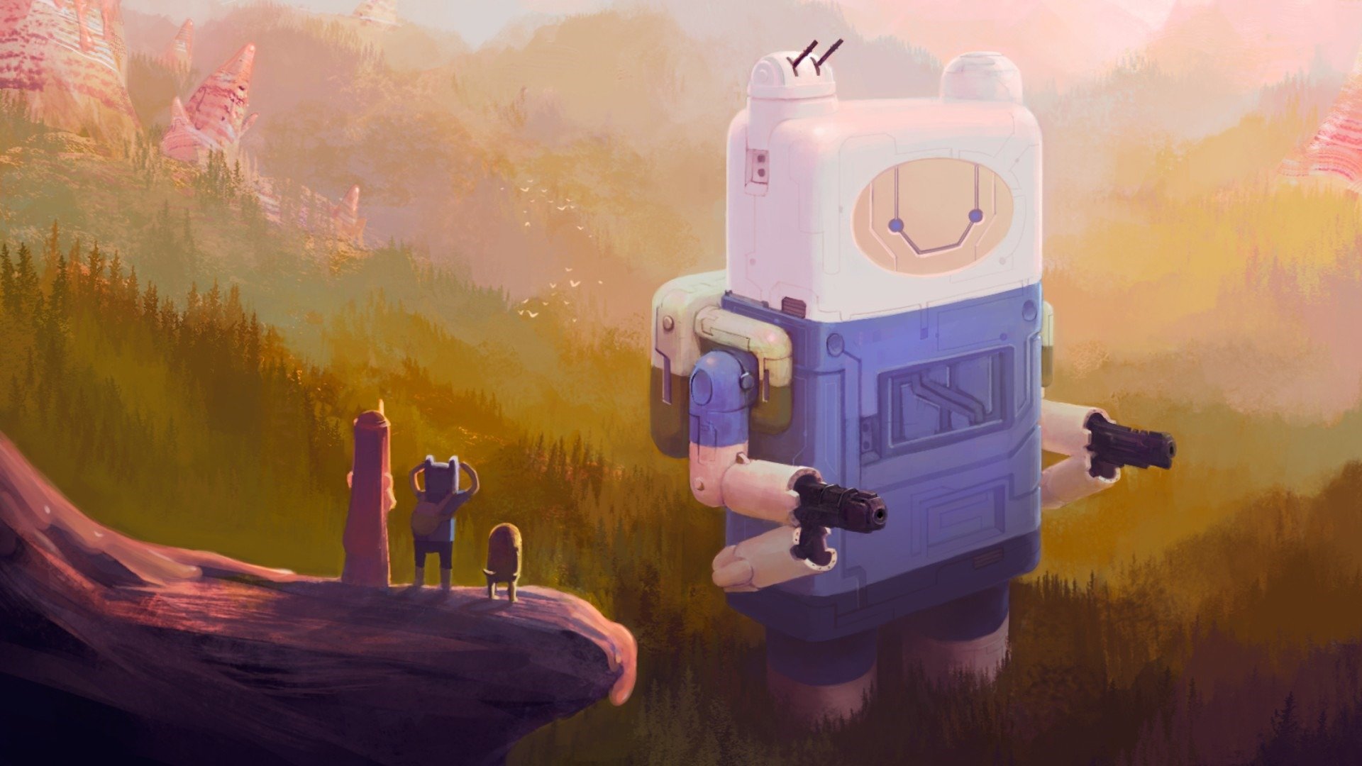 adventure time time adventures art finn princess bubblegum jack robots forest mountain