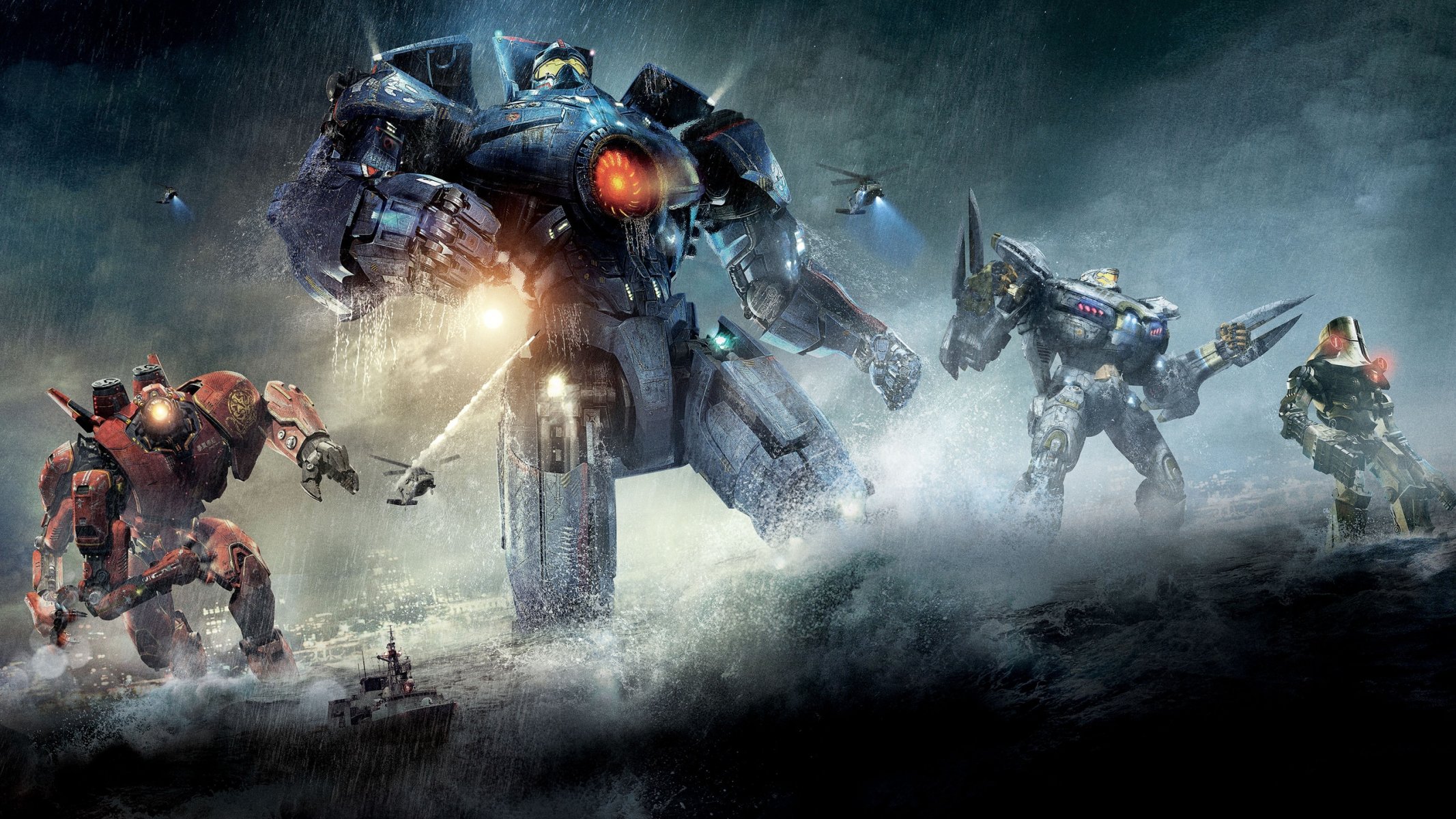 pacific rim pacific rim jäger jäger roboter hubschrauber schiff regen ozean