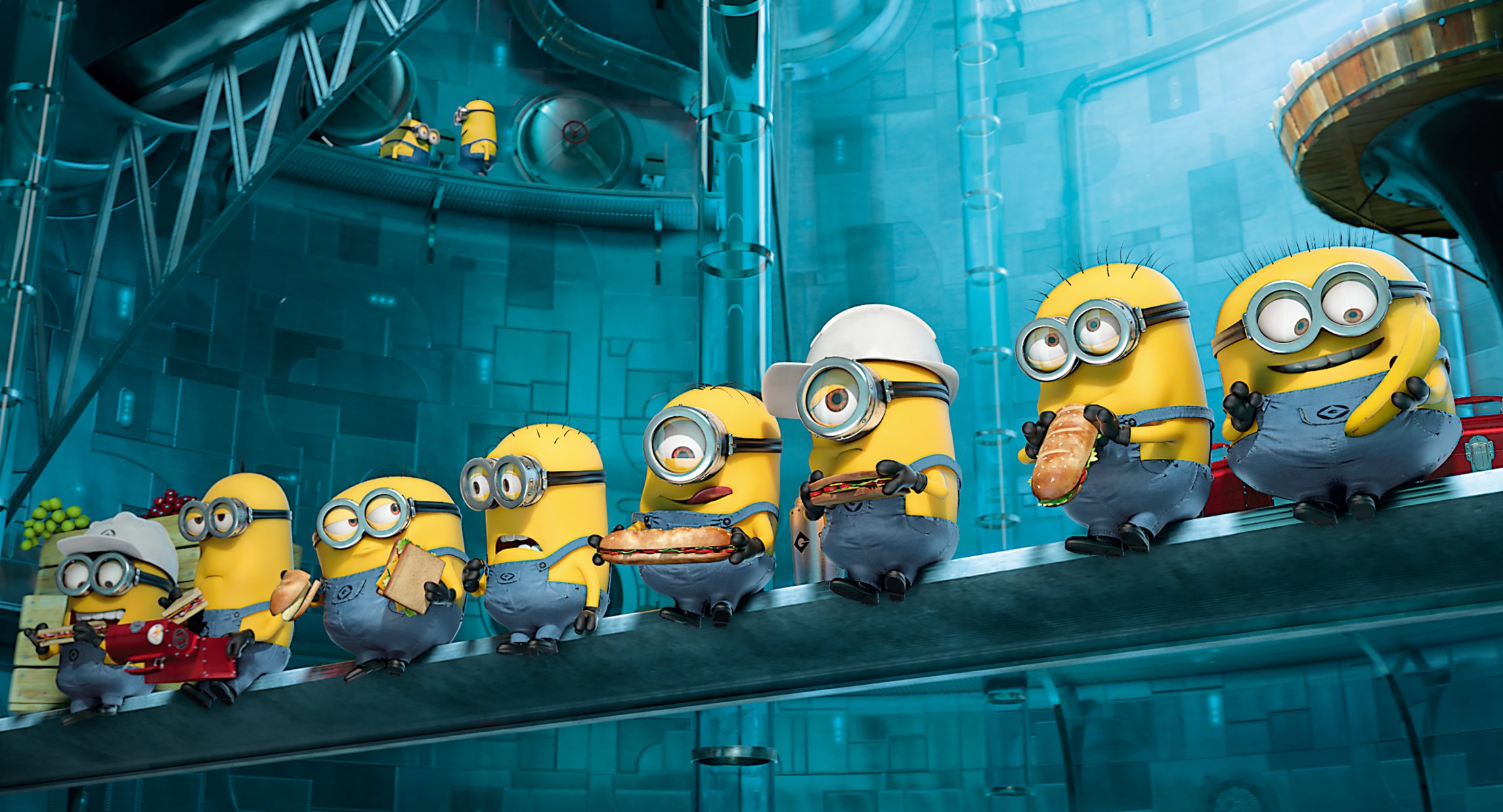 despicable me 2 minions comida hamburguesas casco