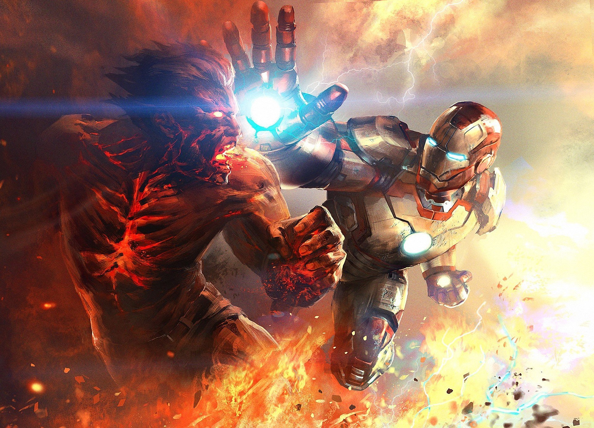 art iron man 3 battle metal fire