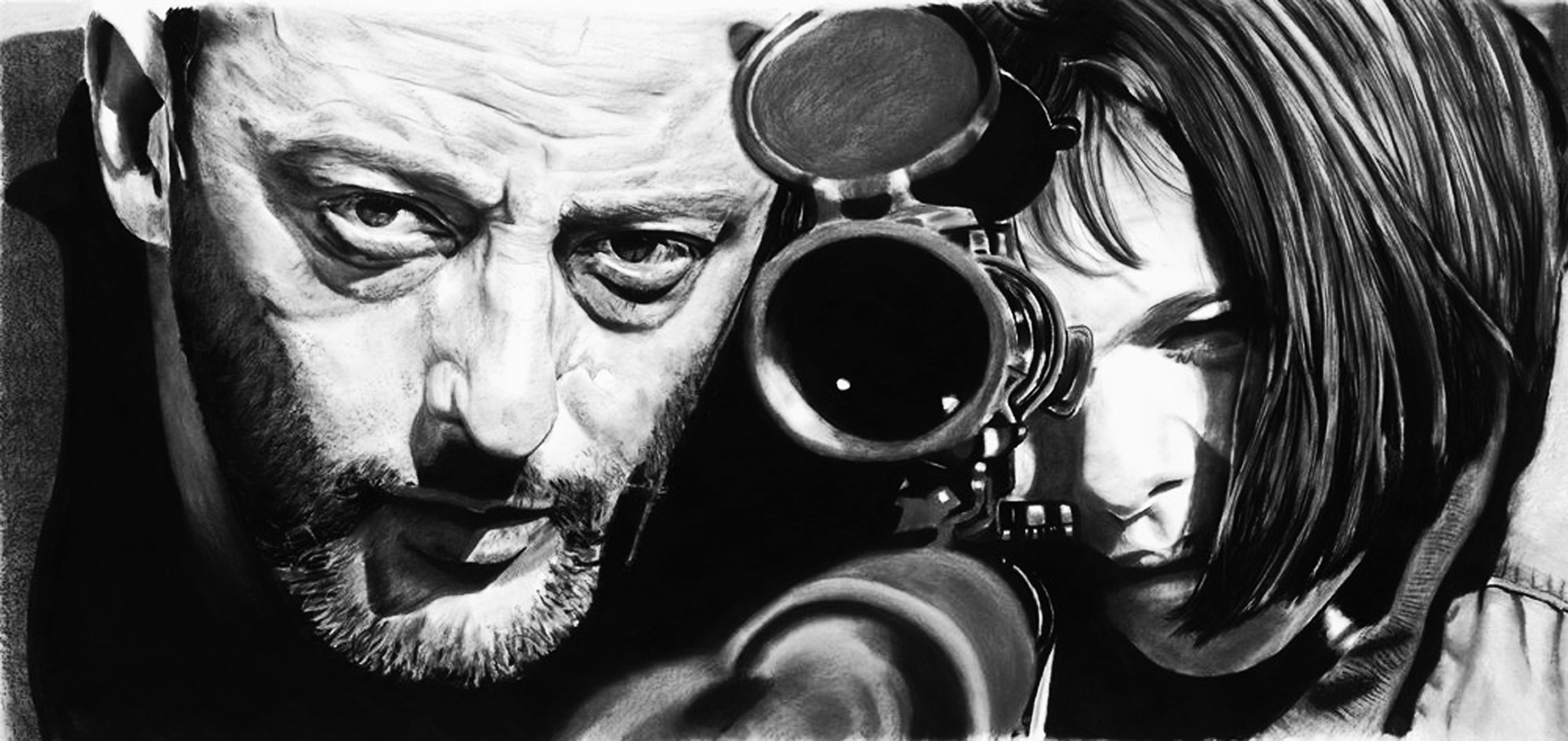 leon jean reno natalie portman art black and white picture optics sniper