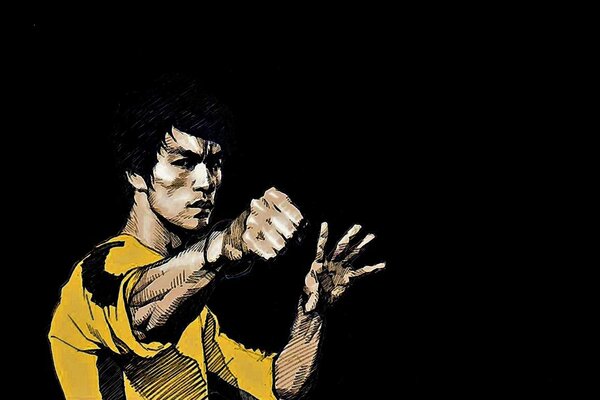 Dessin de Bruce Lee sur fond noir