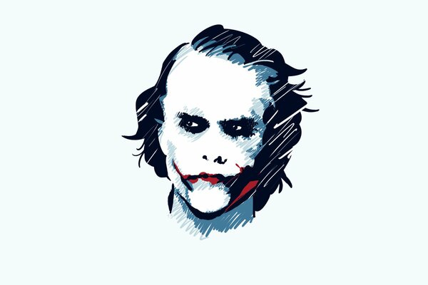 A painted picture with a joker on a background of white wallpaper