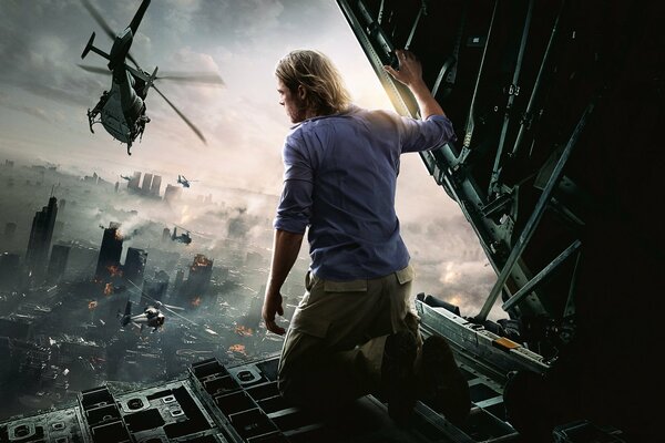 Film Guerre des mondes z, acteur Brad Pitt sur les ruines de la ville