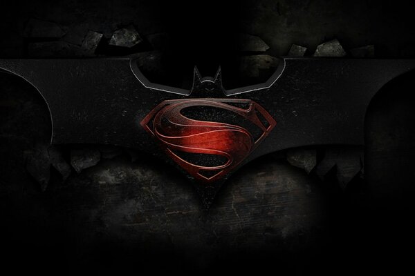 Logo di Superman sul logo nero di Batman