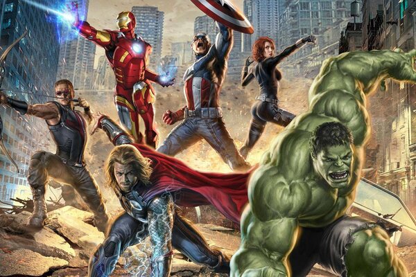 Fantastic avengers in battle with the enemy