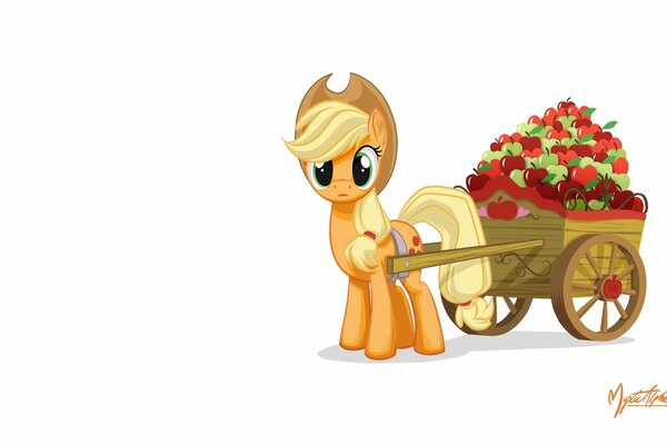 Apple Jack carries apples on a cart