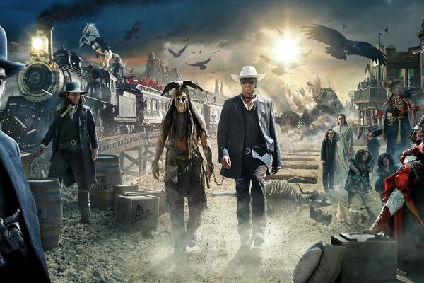 Poster for the Lone Ranger movie. The heroes of the film. The actors