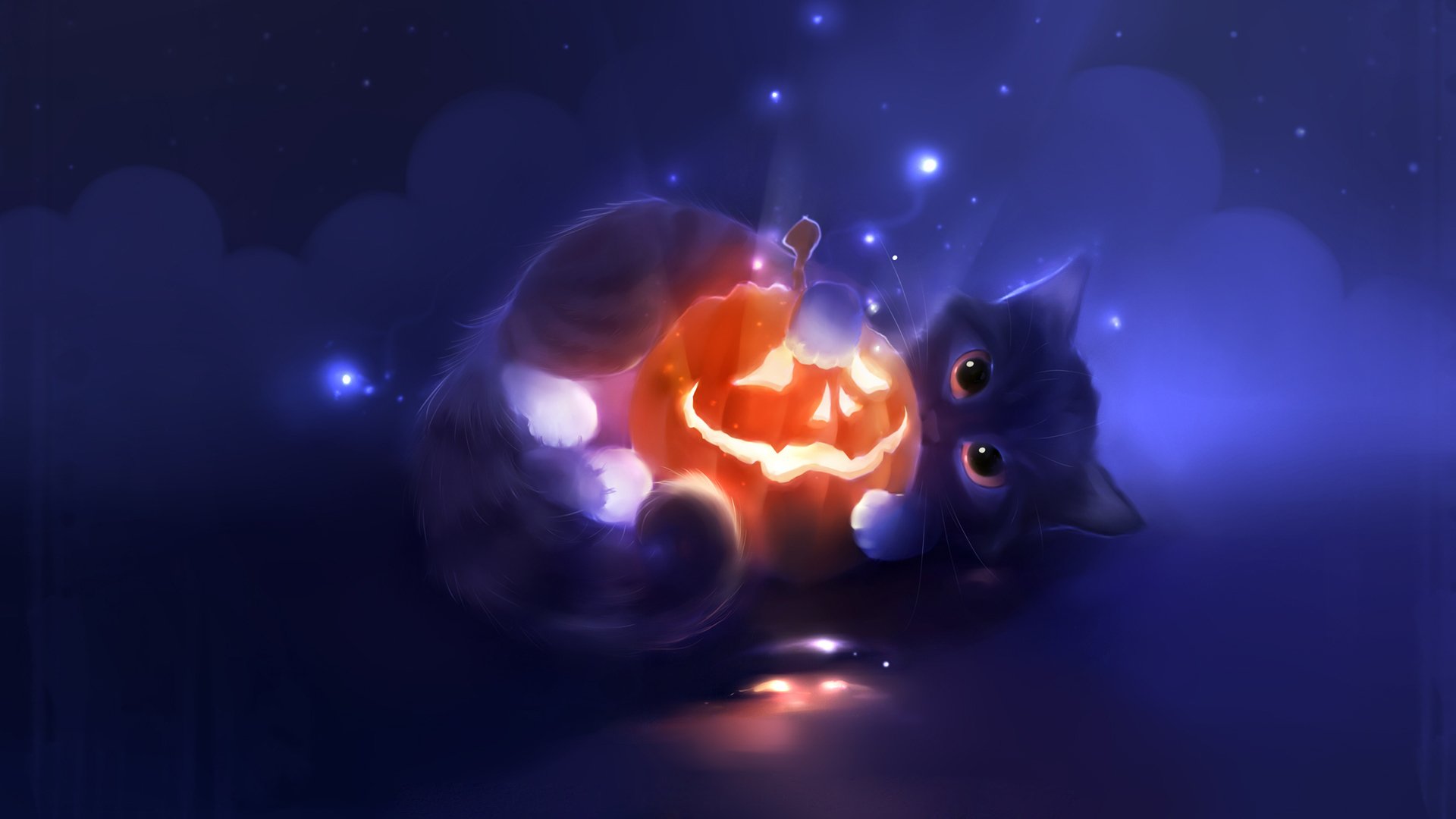 chaton vue citrouille lampe jack halloween dessin artiste apofi