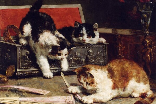 Funny kittens playing with canties