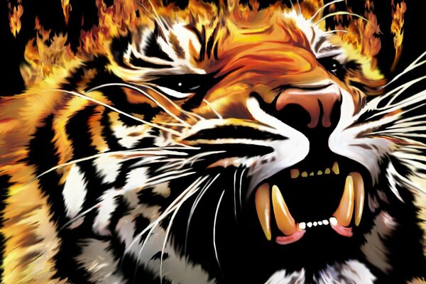 Art the fire tiger roars