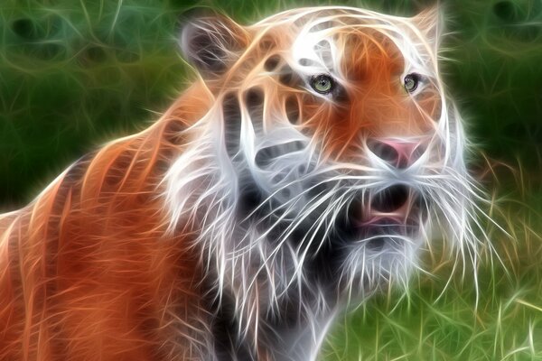 Zeichnung eines Tigers. Realistische Bildbearbeitung des Tieres