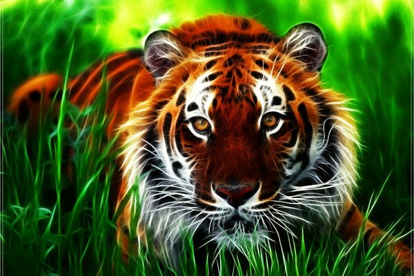 Imagen 3D del tigre y su mirada pesada