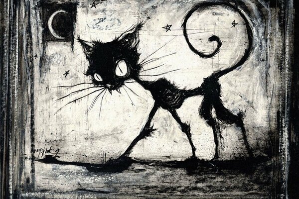 Dessin d un chat maigre noir