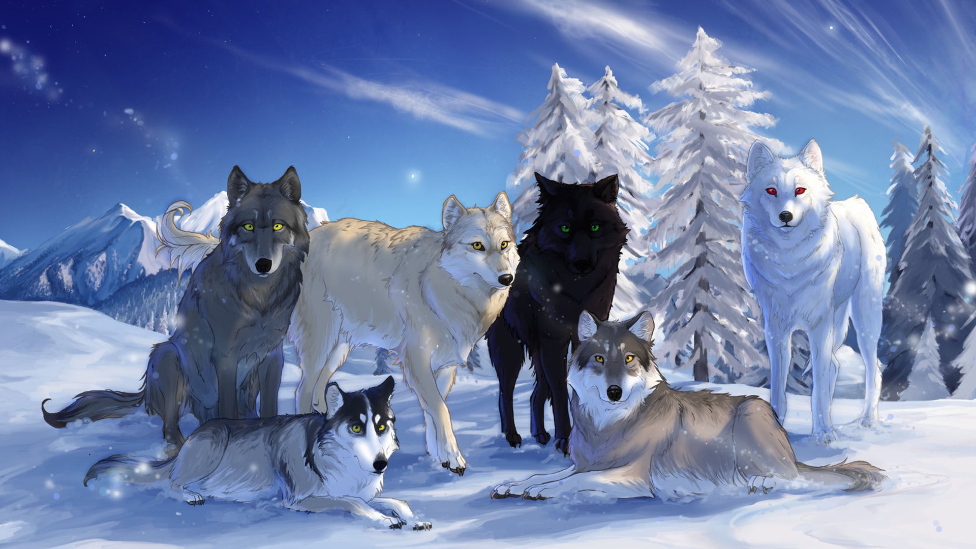 lupi montagne alberi inverno cielo natura disegni neve