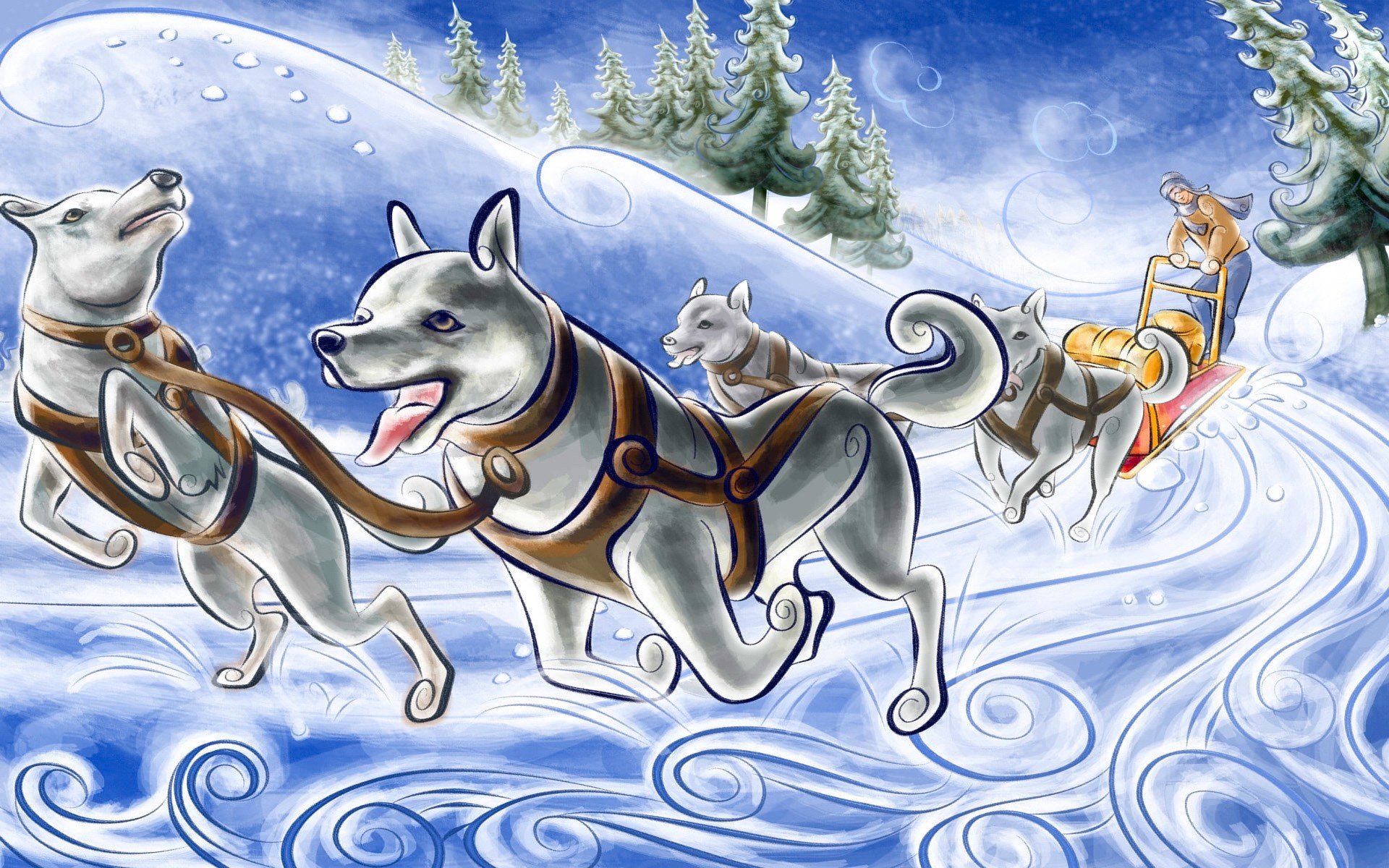 schlitten huskies winter schnee