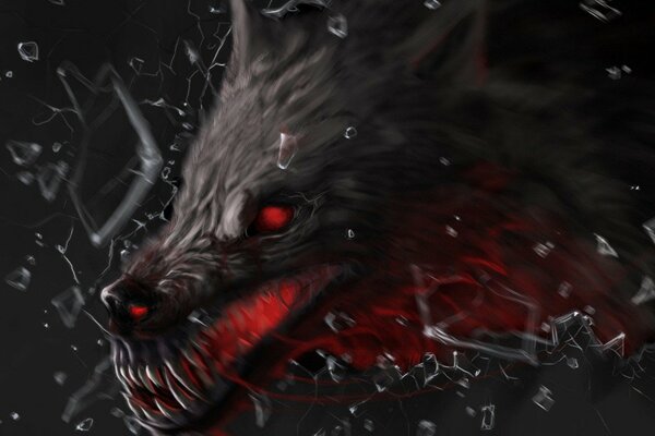 Loup noir avec la bouche rouge