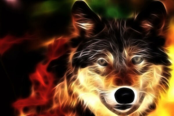 Art image of a wolf on fire
