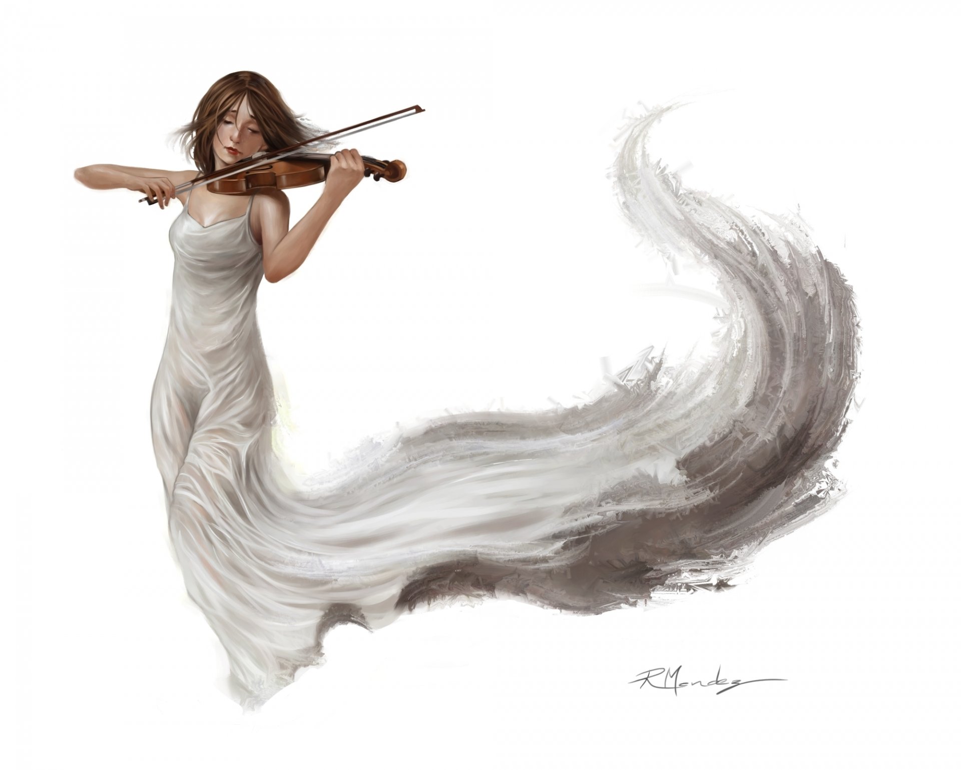 art fille robe blanc violon musique. toile de fond