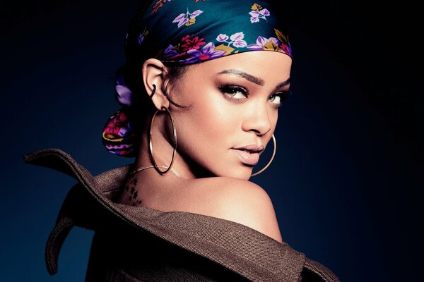 Rihanna in a bandana in a photo shoot for Saturday night live