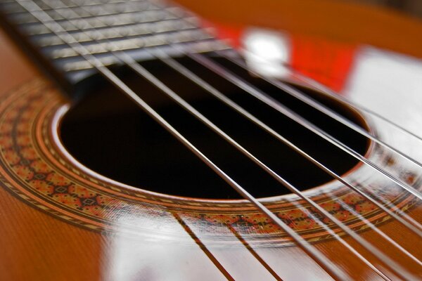 Primo piano delle corde della chitarra