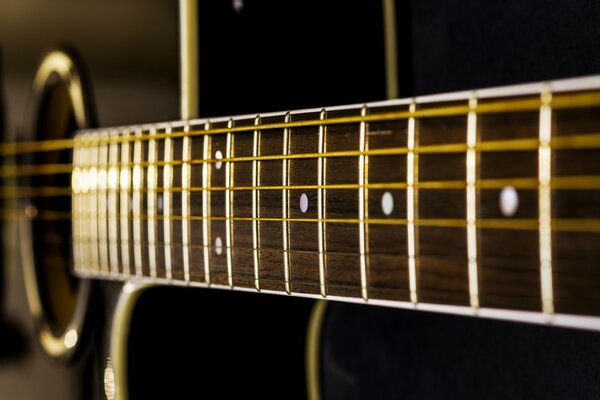 Strings on a brown guitar