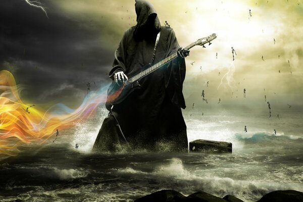 Death with a guitar in the seething sea